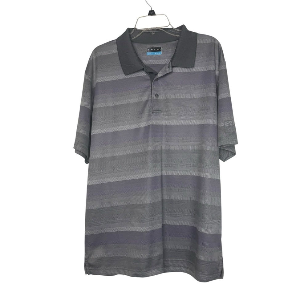 PGA Tour Mens Size XL  GolfPolo Shirt Gray Striped Medium Short Sleeve Pullover